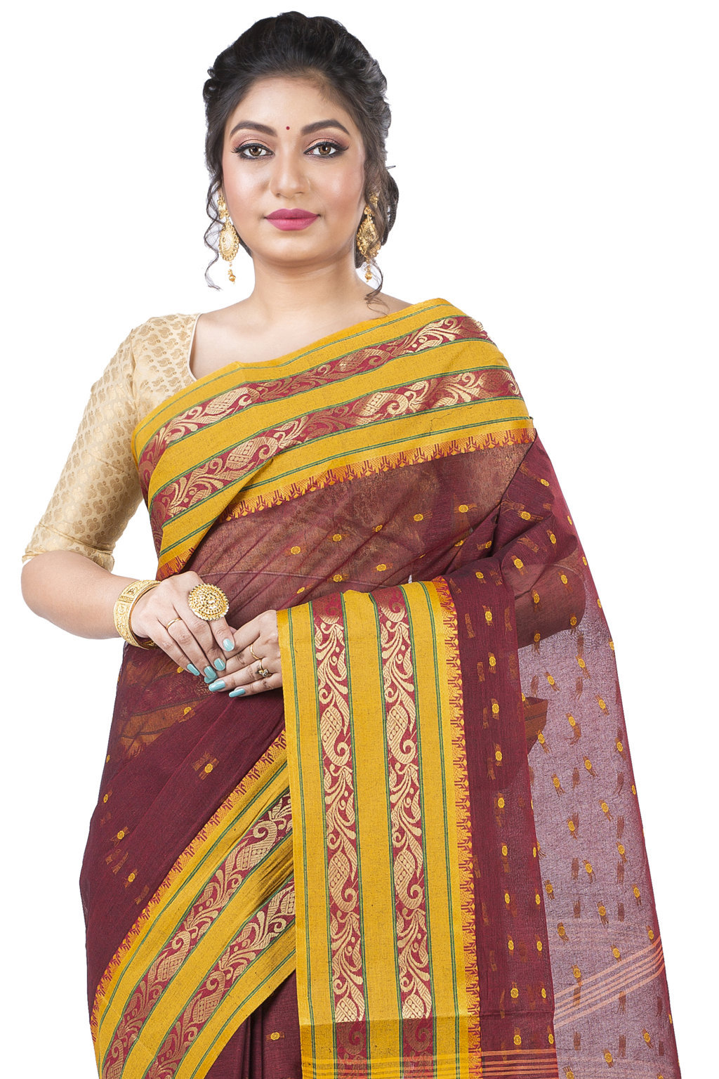 Beige Pure Cotton Alpona Tant Saree (190)